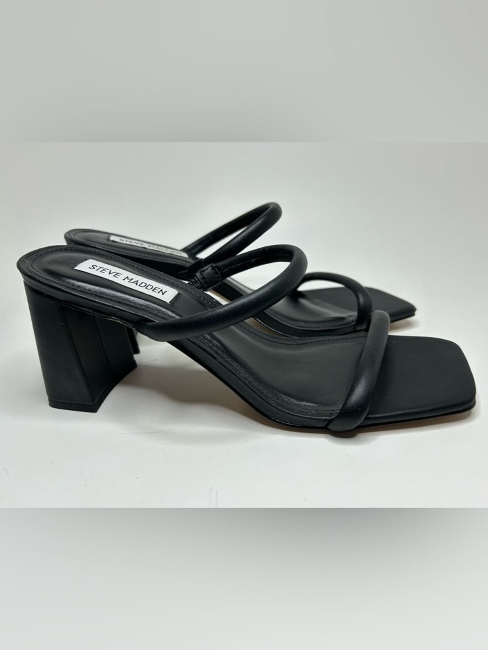 Steve Madden Black Lilah Open Toe Slip On Block Heel Size 7.5